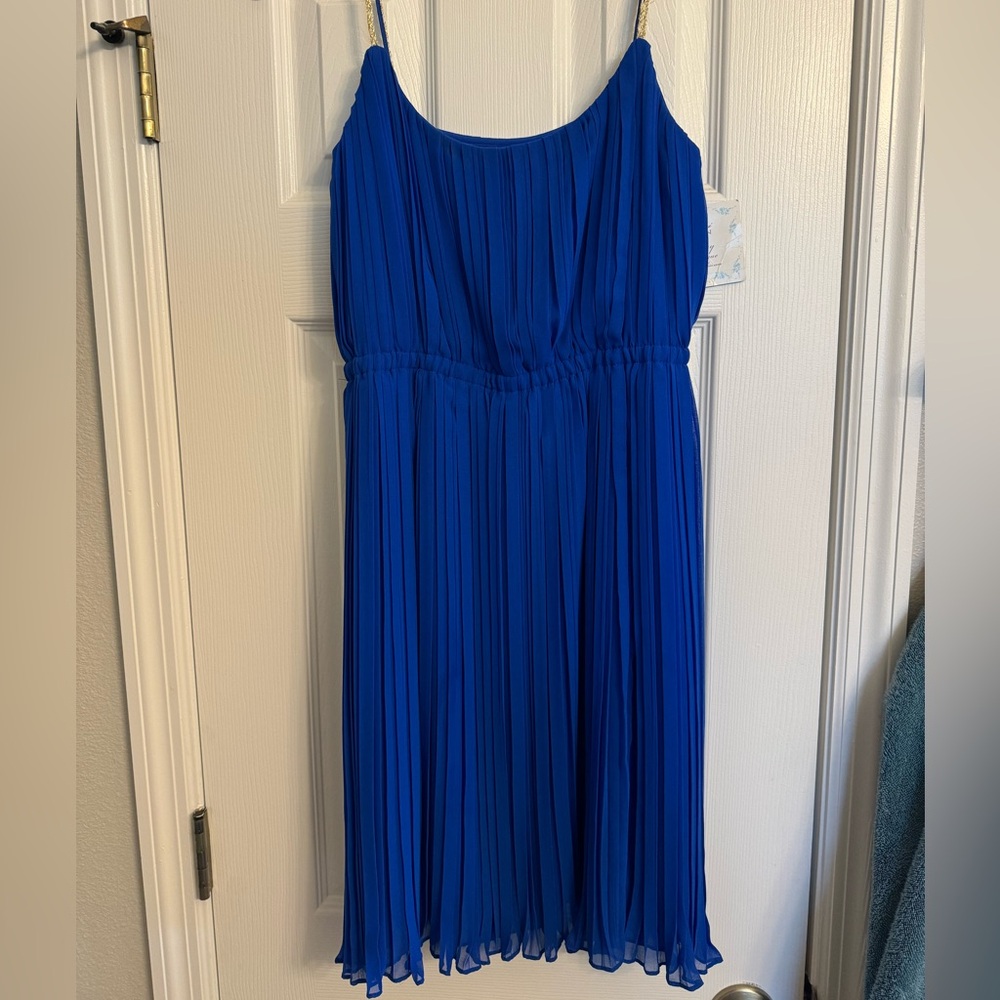 NWT Suzi Chin Midi Length Royal Blue Pleated Dress